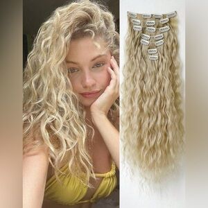 Luxurious Natural Ash  Blonde  24 In Curly   mermaid Long Hair  Clip in hair